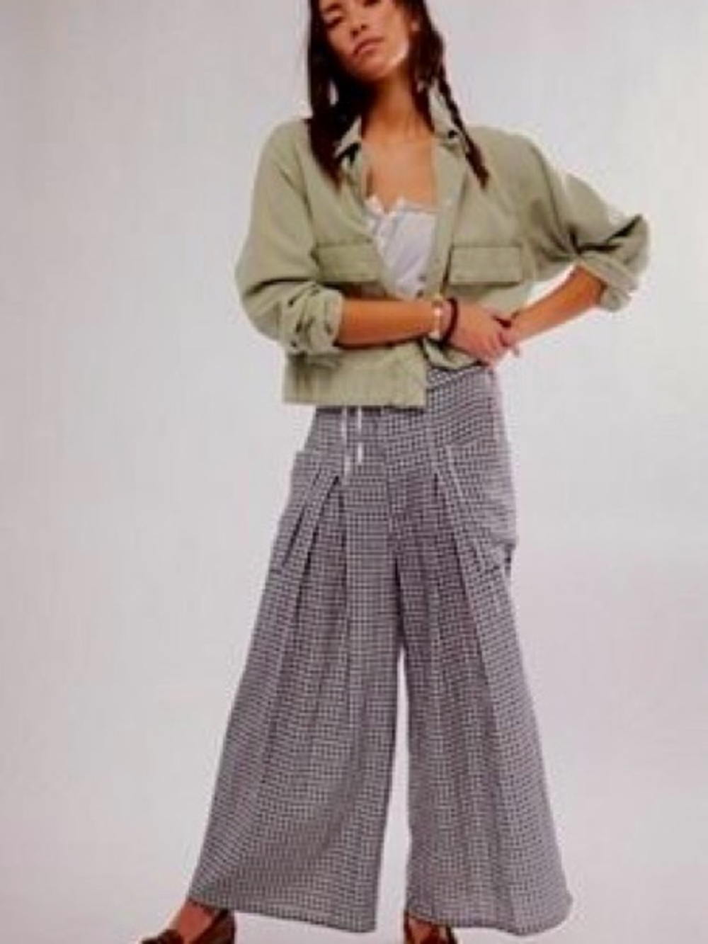 Free People Wide-Leg Gingham Cargo Pants - Picture 2 of 6